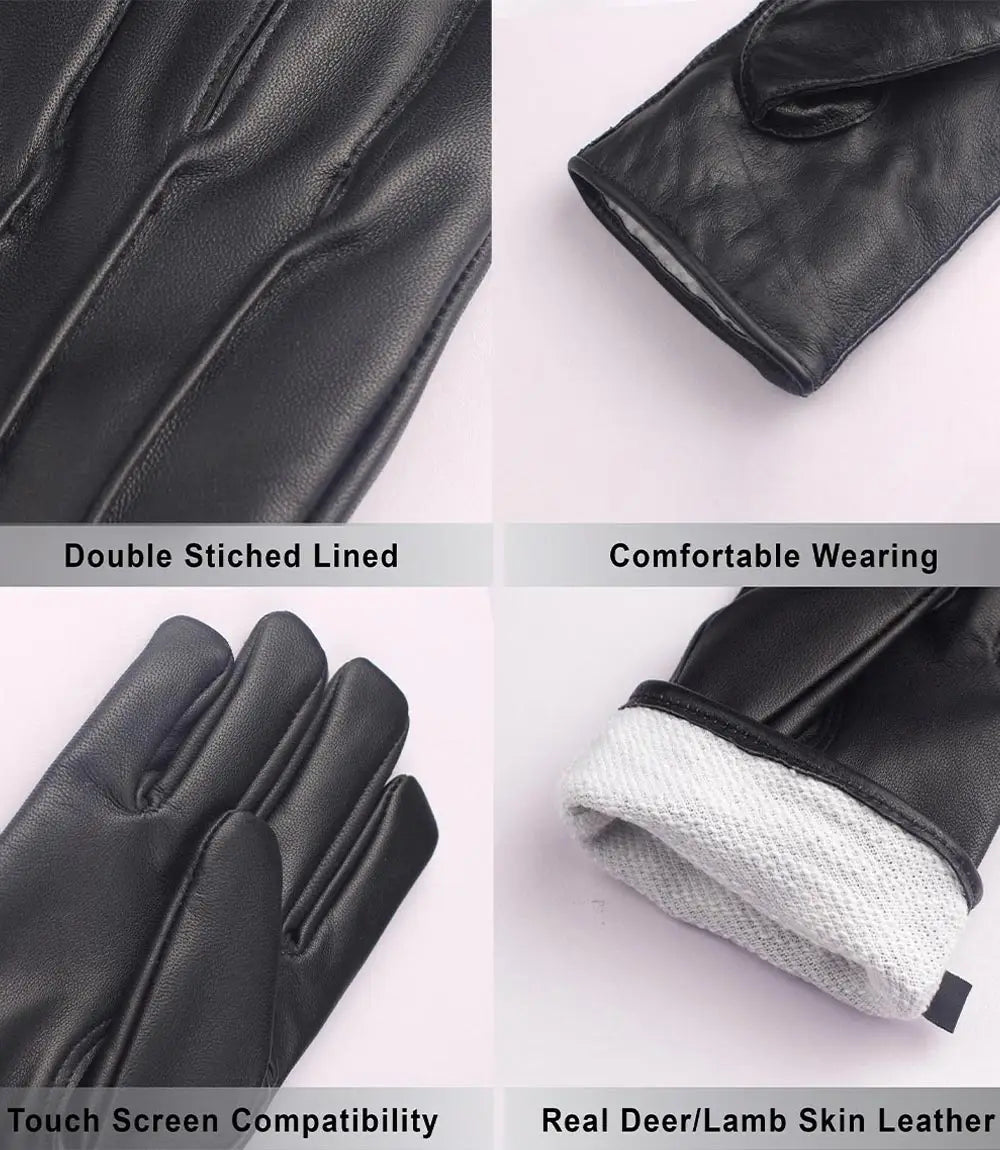 Mens Genuine Black Leather Gloves