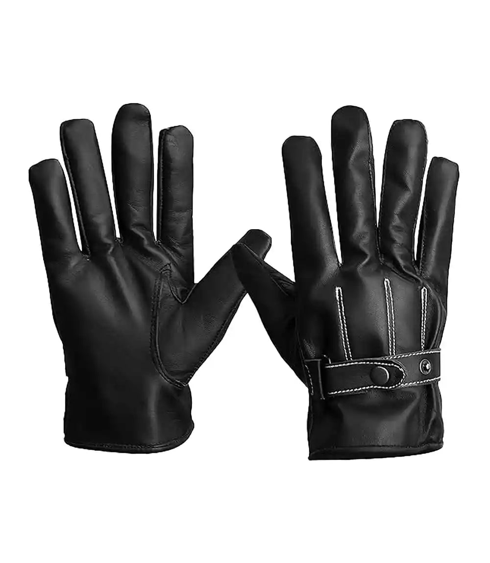 Black Leather Moto Gloves