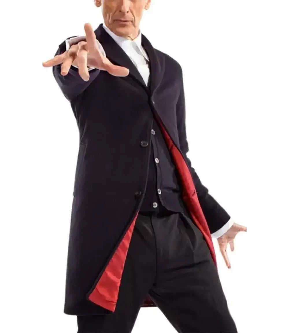 Mens Notch Lapel Dark Blue Wool Coat