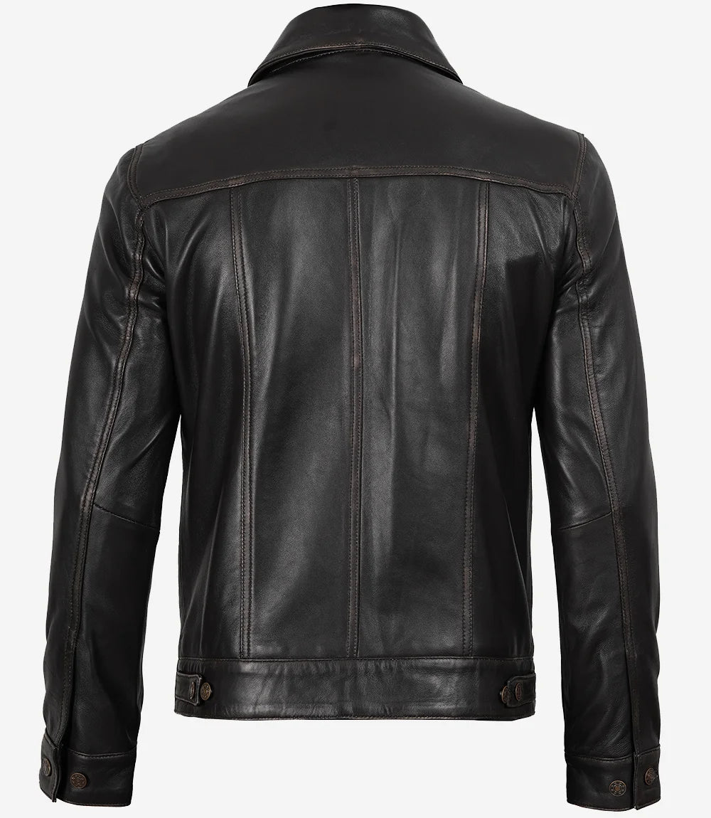 Braune Trucker-Lederjacke im Used-Look für Herren