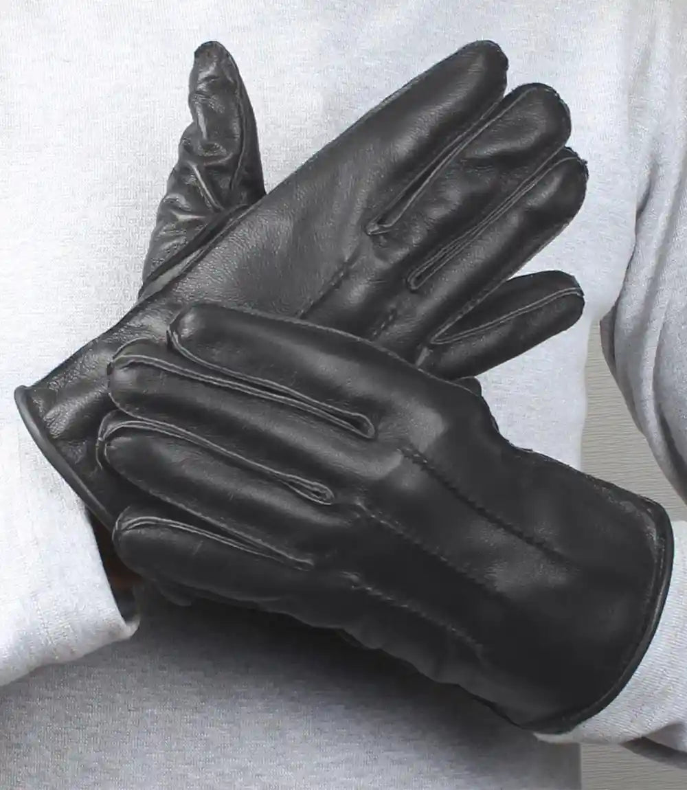 Mens Black Lined Leather Gloves