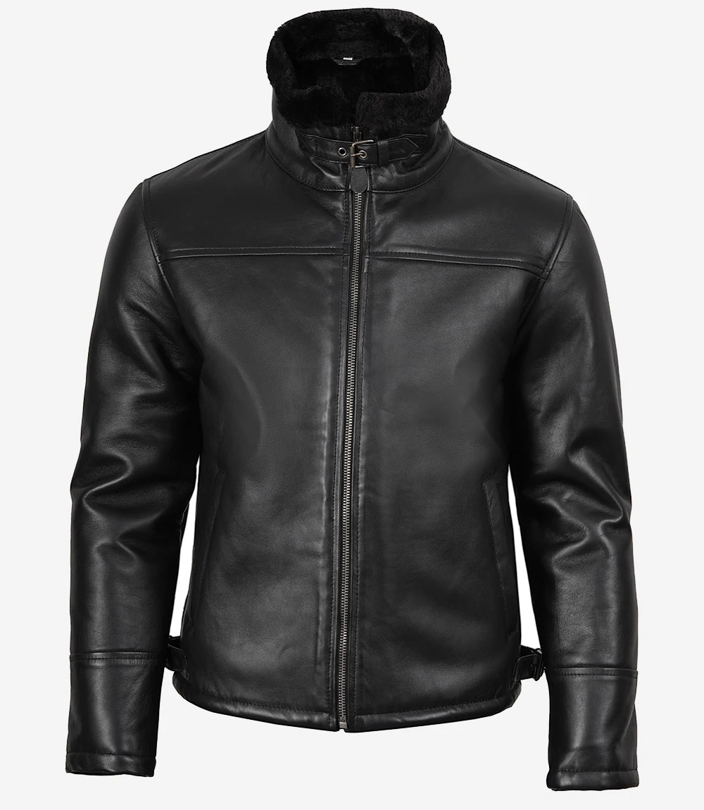 Men's B3 Bomber Black Shearling Leather Jacket