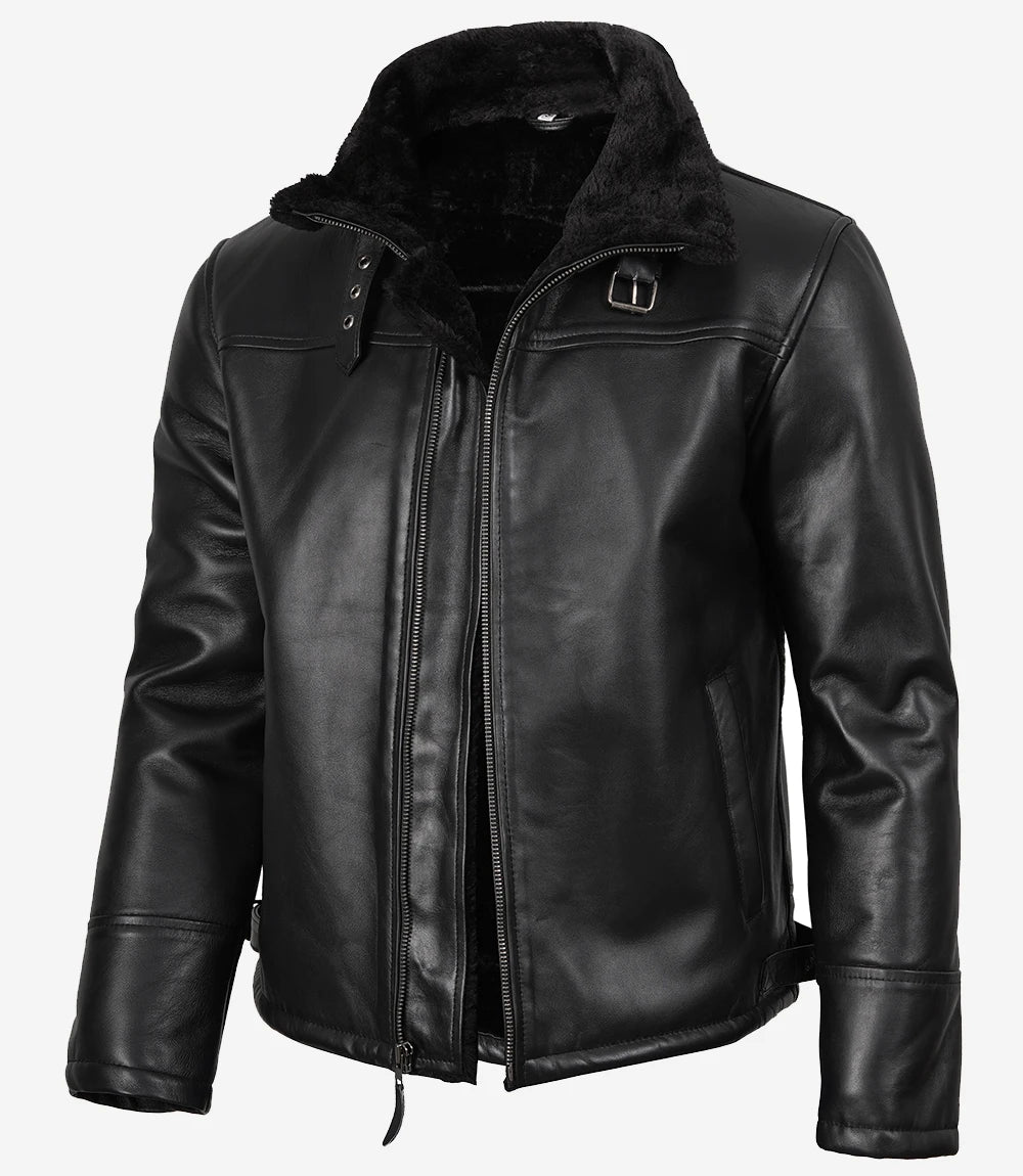 Men's B3 Bomber Black Shearling Leather Jacket