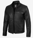 Schwarze Rindslederjacke im Biker-Stil für Herren