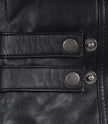 Schwarze Herrenjacke aus Lammleder im Biker-Stil – weiß und rot gestreift