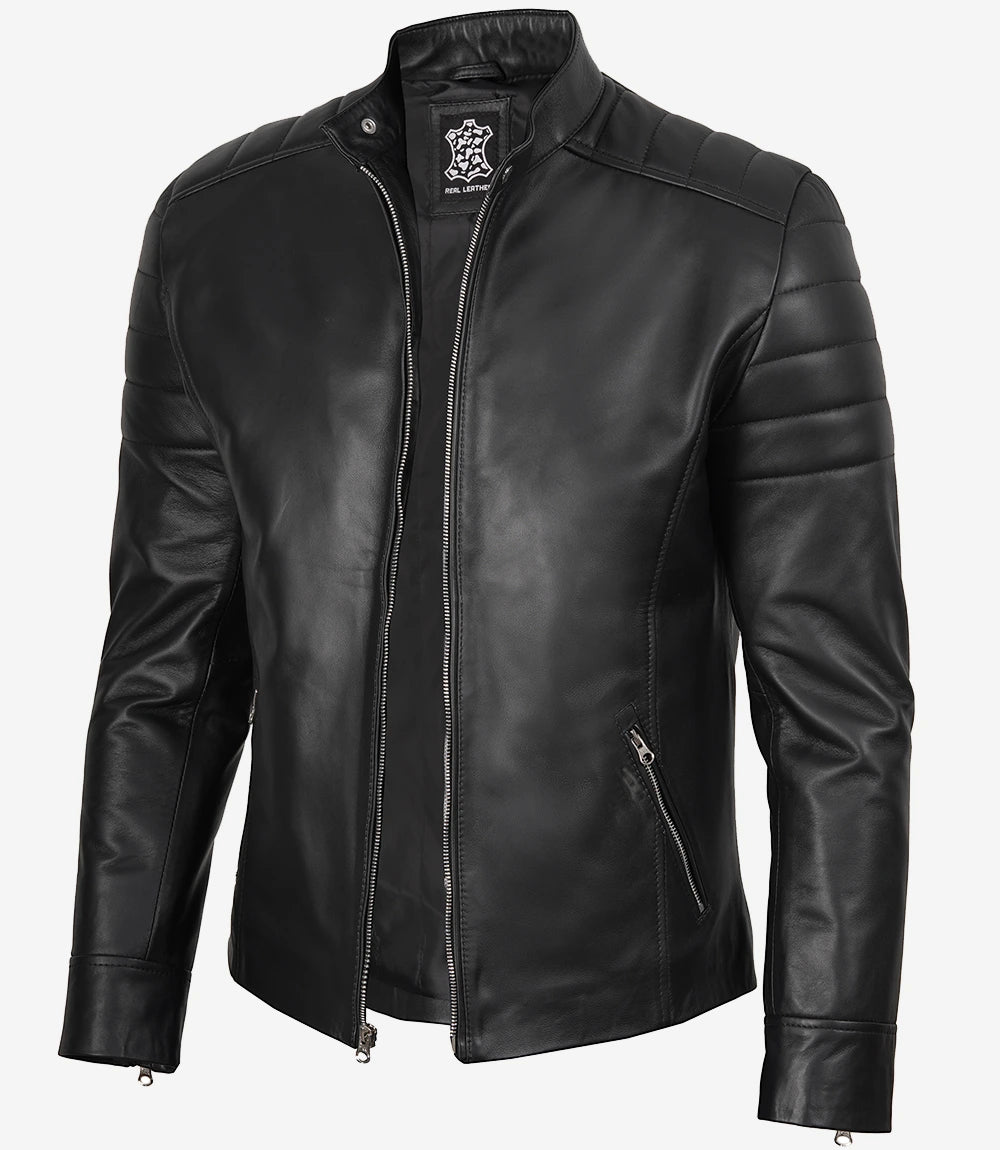 Schwarze Herrenjacke aus Lammleder im Bikerstil