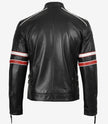 Schwarze Herrenjacke aus Lammleder im Biker-Stil – weiß und rot gestreift
