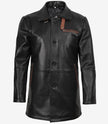 Men's Black Leather Coat With Brown Detailing