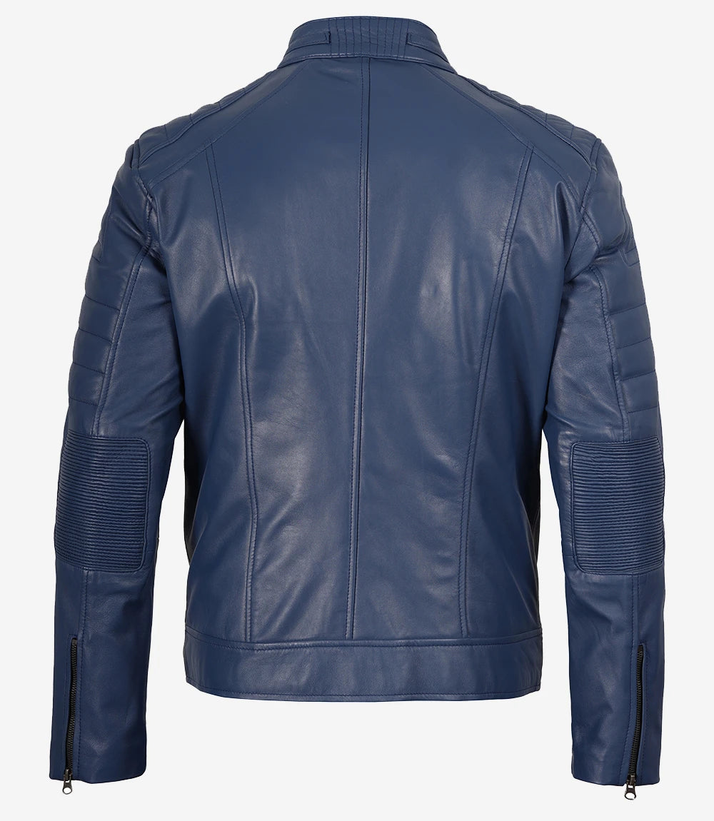 Blaue Lederjacke im Biker-Stil für Herren