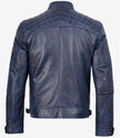 Blaue gewachste Lederjacke im Biker-Stil für Herren mit gesteppten Schultern