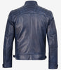 Blaue gewachste Lederjacke im Biker-Stil für Herren mit gesteppten Schultern