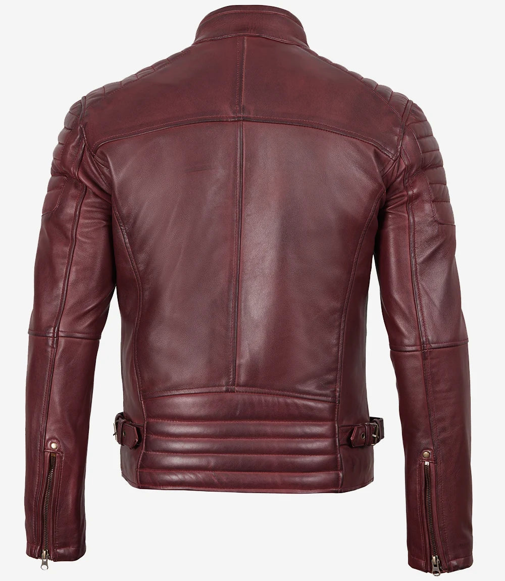 Burgunderrote Lederjacke im Biker-Stil für Herren
