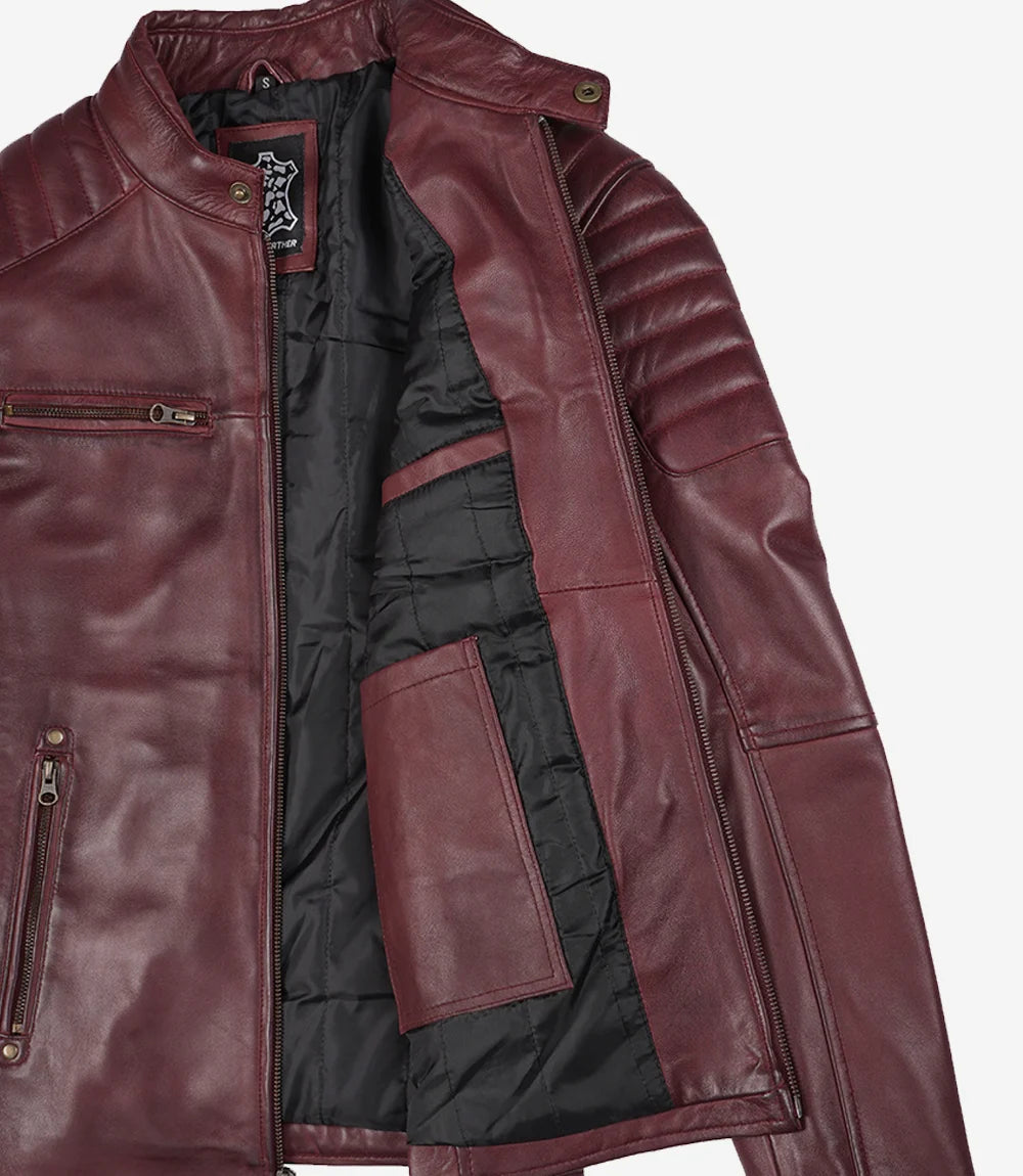 Burgunderrote Lederjacke im Biker-Stil für Herren