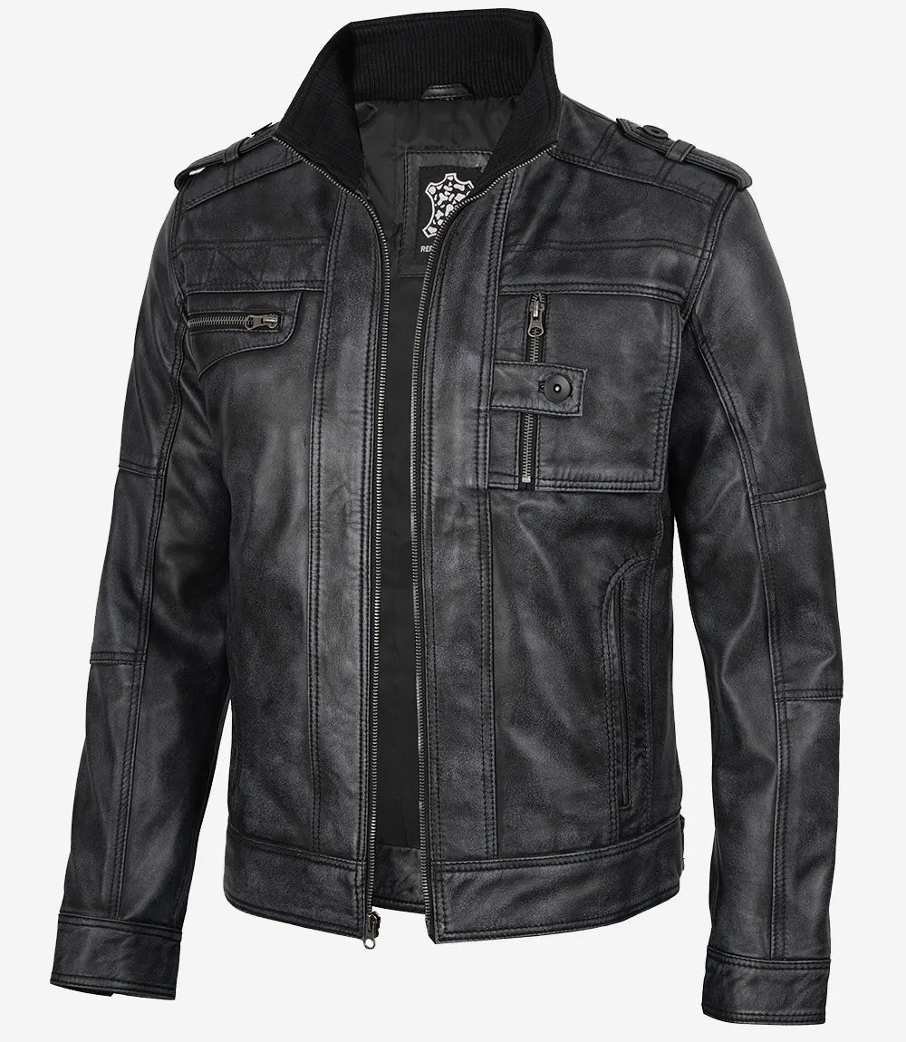 Klassische schwarze Lederjacke im Biker-Stil für Herren