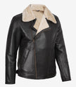 Dunkelbraune Lammfell-Lederjacke im Biker-Stil für Herren