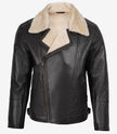 Dunkelbraune Lammfell-Lederjacke im Biker-Stil für Herren