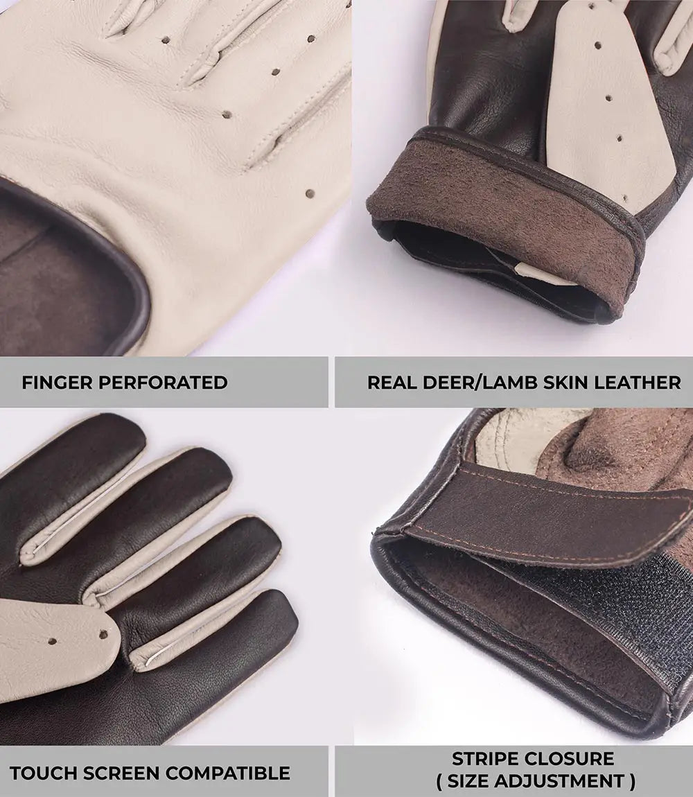 Beige and Brown Leather Gloves