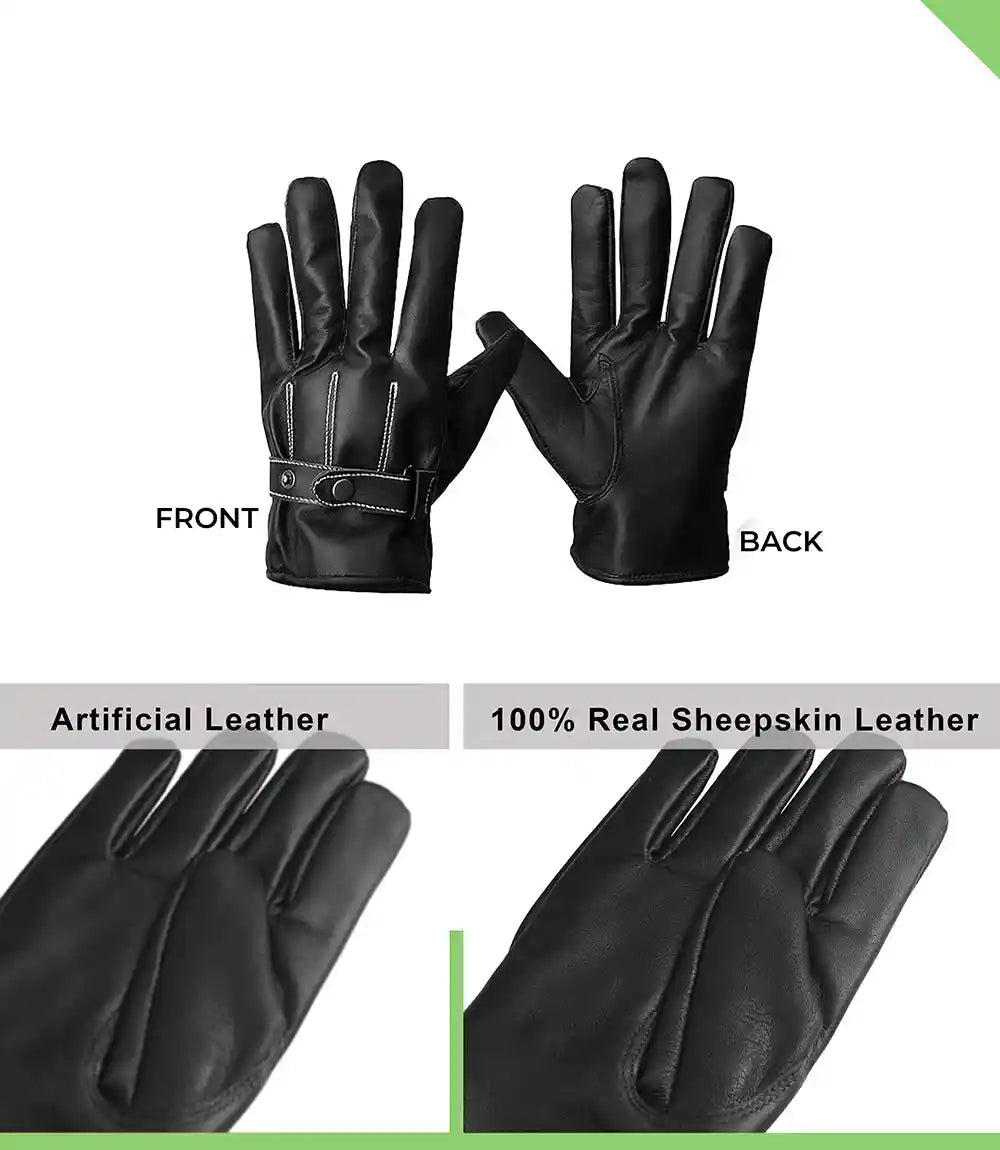Black Leather Moto Gloves