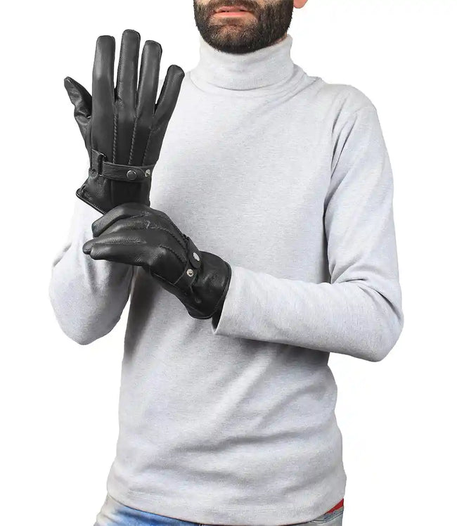 Mens Driving Black Lined Leather Gloves