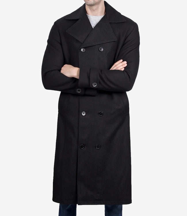Kenney Men's Double-Breasted Black Wool Coat – Premium Quality