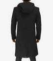 Men's Black Hooded Wool Coat | Zip-Up Winter Warmth