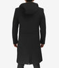 Men's Black Hooded Wool Coat | Zip-Up Winter Warmth