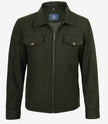 Men's Olive Green Wool Utility Jacket - Zip Closure