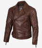 Asymmetrische Cognac-Lederjacke im Biker-Stil für Herren