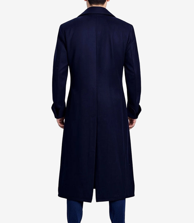 Men's Dark Blue Double-Breasted Wool Coat
