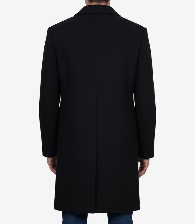 Men's Single-Breasted Black Wool Coat – Modern Fit