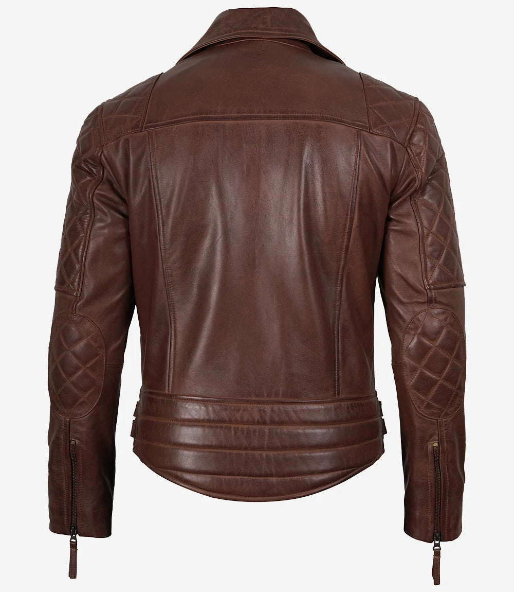 Asymmetrische Cognac-Lederjacke im Biker-Stil für Herren
