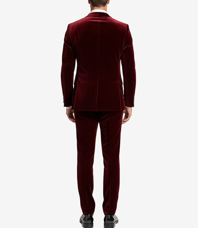 Zweiteiliger Smoking aus kastanienbraunem Samt für Herren – Hochzeits-Smoking