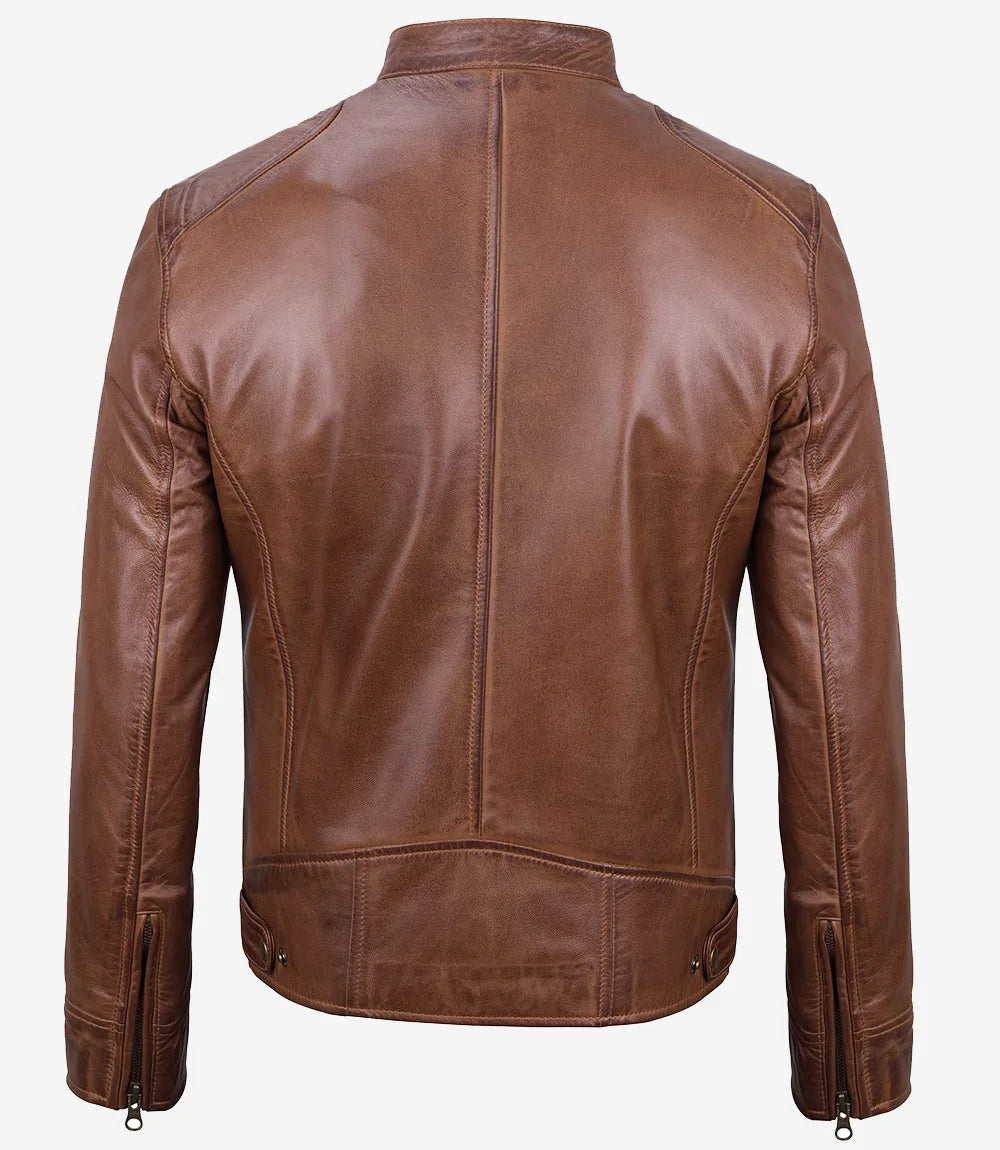 Große Cognac-Lederjacke im Bikerstil für Herren