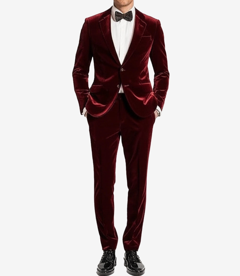 Mens 2 Piece Maroon Velvet Tuxedo - Wedding Tux