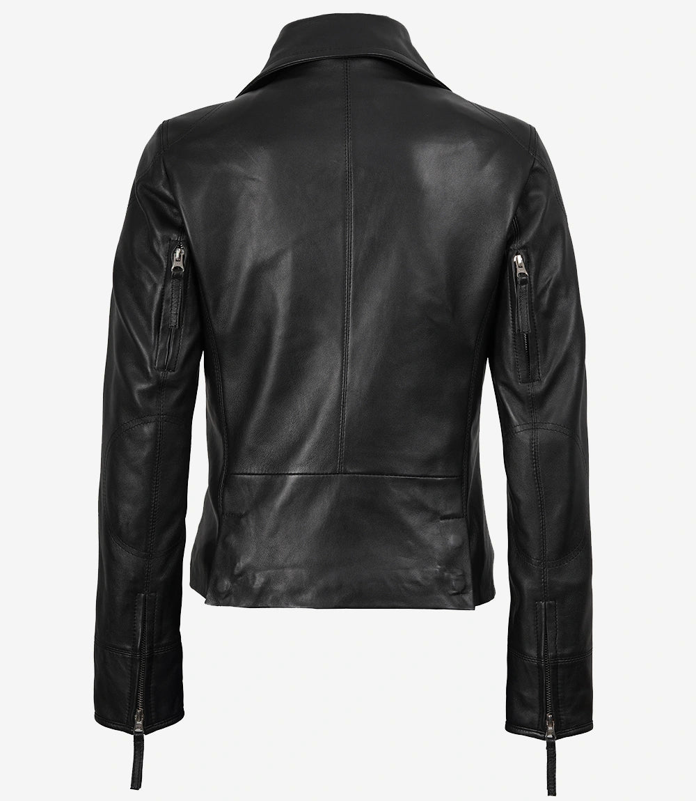 Ramsey Damen Asymmetrische schwarze Lederjacke im Biker-Stil