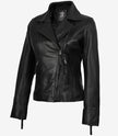 Ramsey Damen Asymmetrische schwarze Lederjacke im Biker-Stil