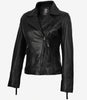 Ramsey Damen Asymmetrische schwarze Lederjacke im Biker-Stil