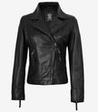 Ramsey Damen Asymmetrische schwarze Lederjacke im Biker-Stil