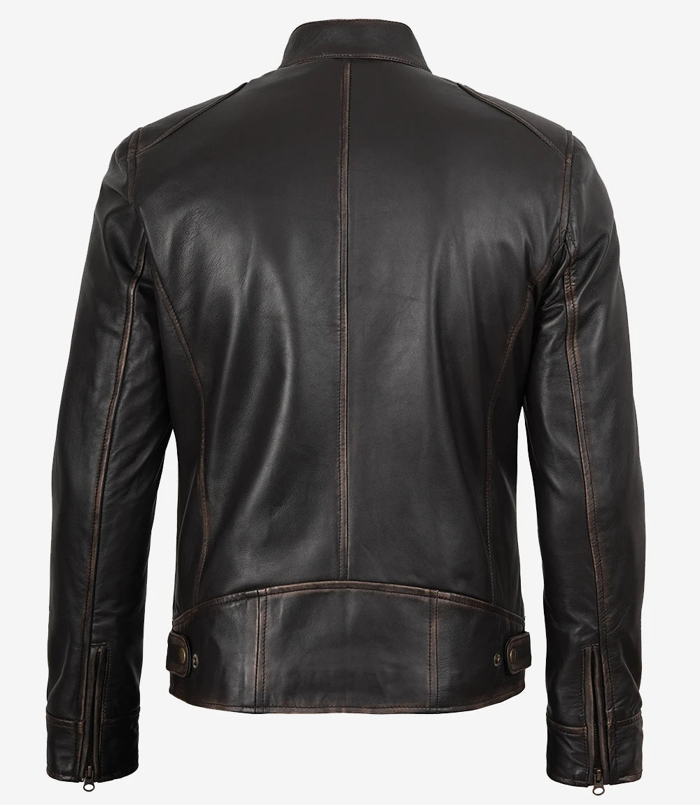 Braune Lederjacke im Used-Look für Herren im Biker-Stil
