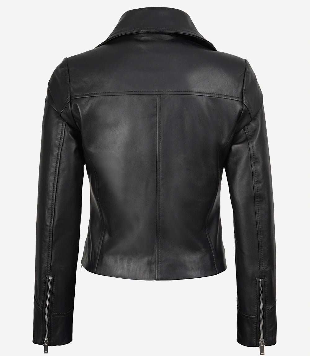 Rita Damen Asymmetrische schwarze Lederjacke im Biker-Stil