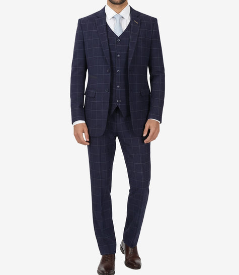 Men's Navy Blue Check 3-Piece Suit – 1920s Vintage-Inspired