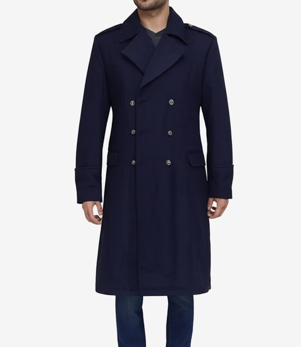 Wallace Men's Blue Overcoat – Double-Breasted