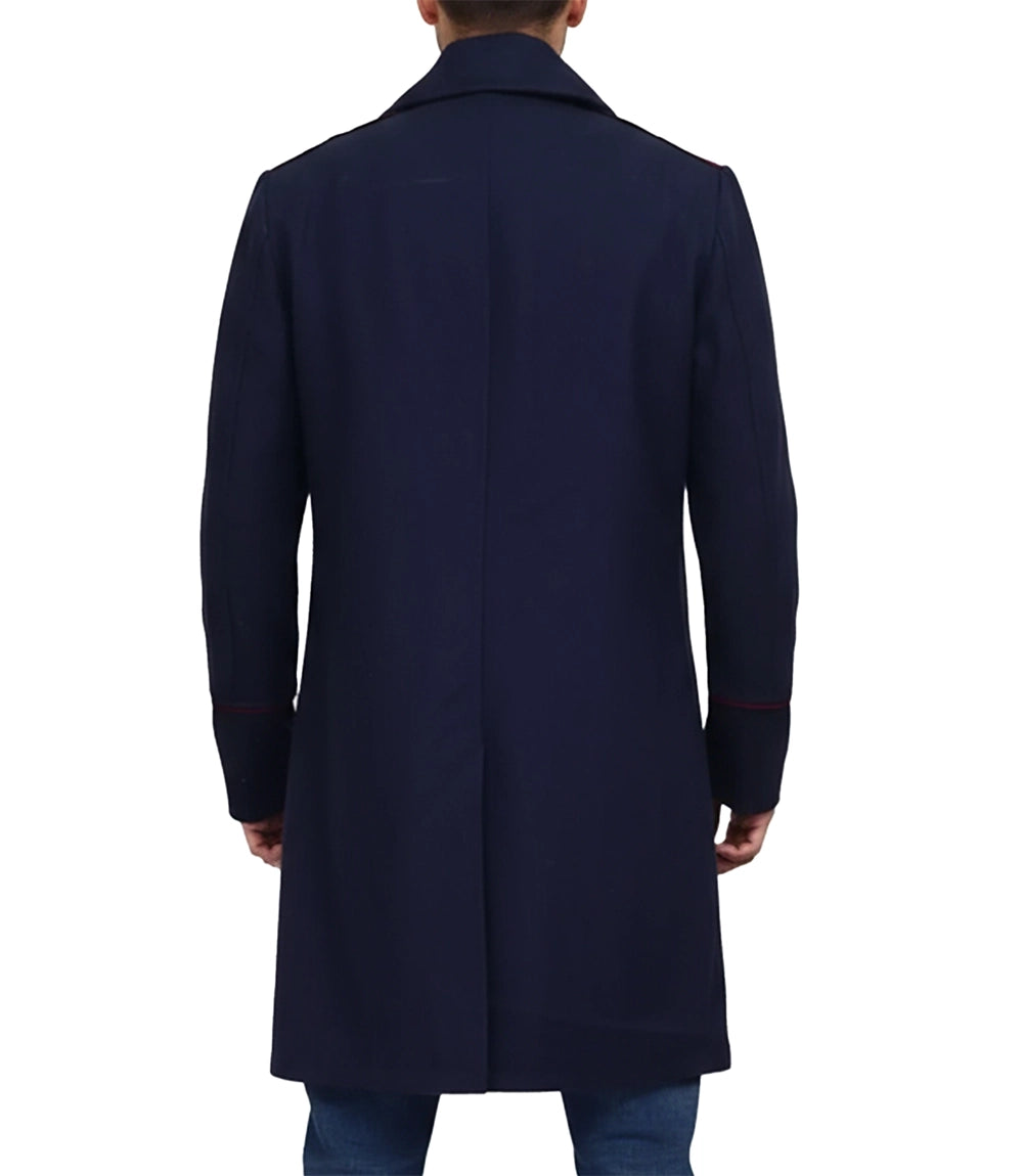 Men's Navy Blue Wool Coat – Double-Breasted