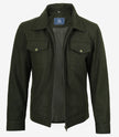 Men's Olive Green Wool Utility Jacket - Zip Closure