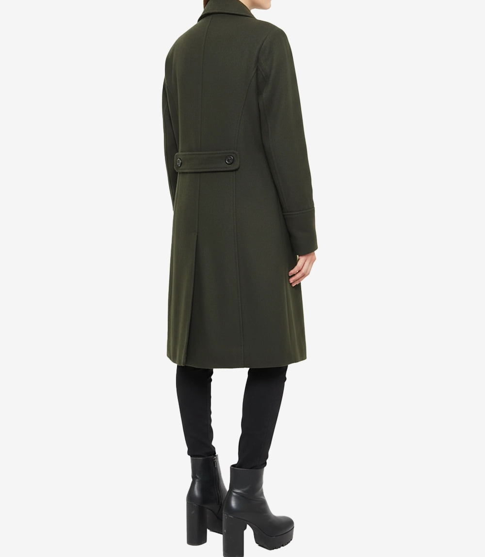 Womens Olive Green Double Breasted Wool Coat