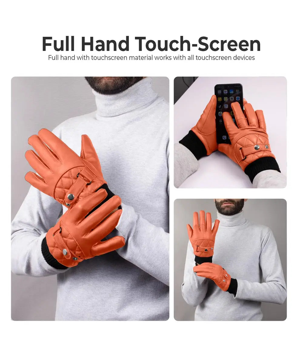 Mens Tan Brown Quilted Leather Gloves