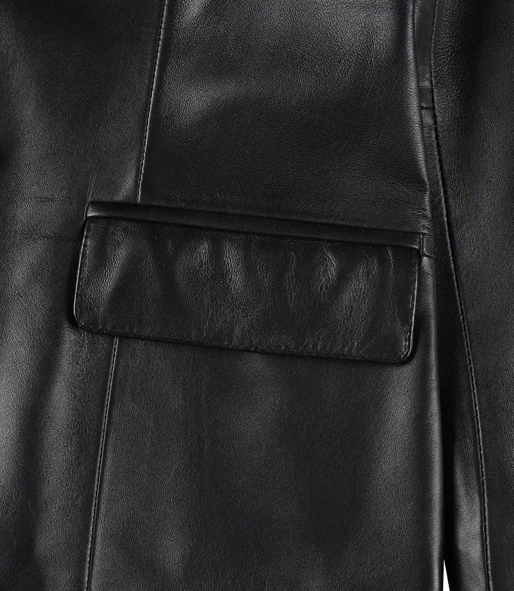 Womens Black Two Button Leather Blazer