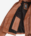 Asymmetrische Lederjacke mit Gürtel in Hellbraun für Damen
