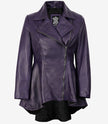 Asymmetrische lilafarbene Lederjacke mit Schößchen für Damen