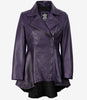 Asymmetrische lilafarbene Lederjacke mit Schößchen für Damen